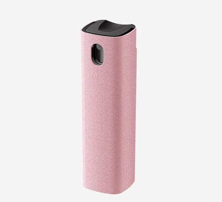2-in-1 screen cleaner kit with spray bottle and microfiber cloth in pink and grey for phone and computer screens