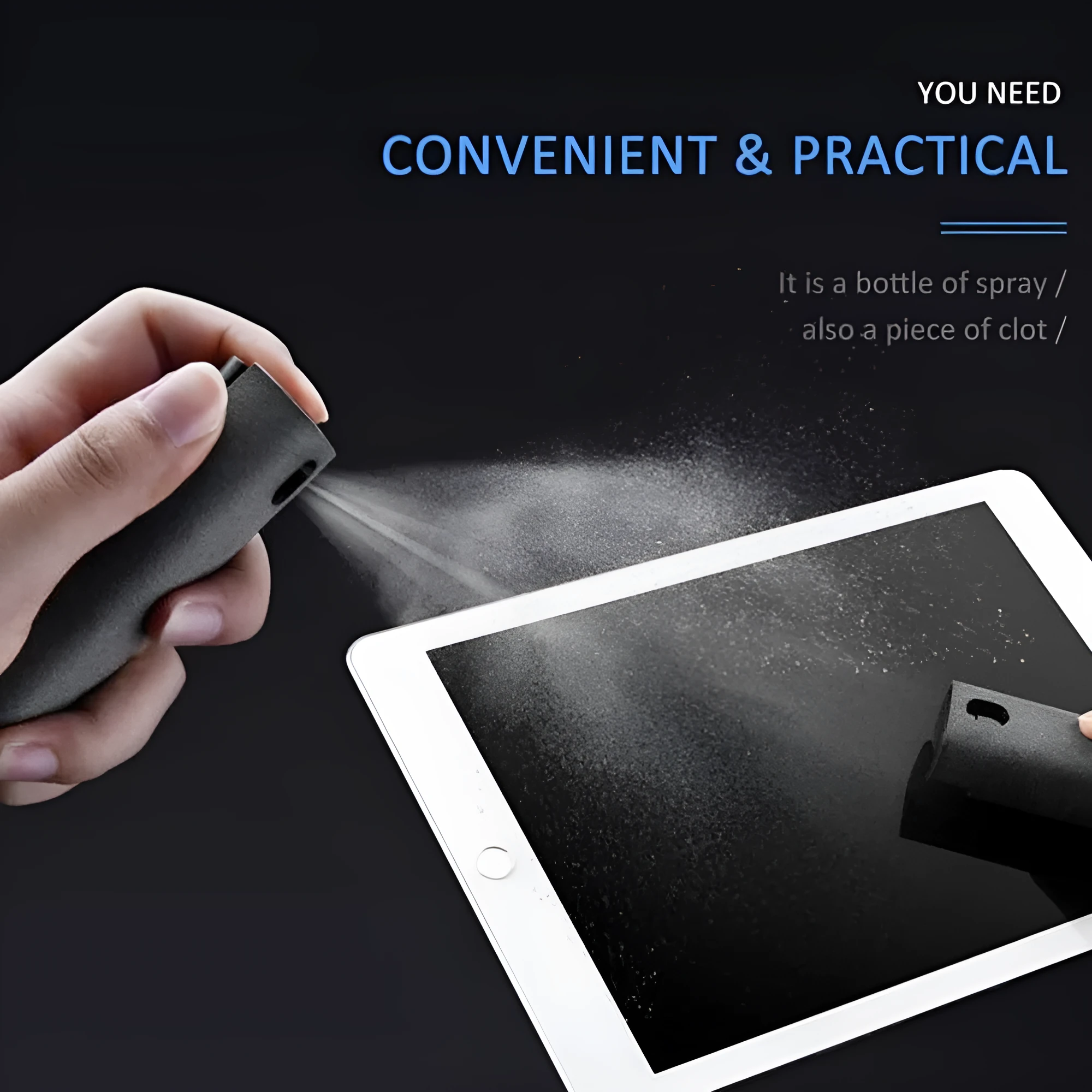 2-in-1 screen cleaner kit with spray bottle and microfiber cloth in pink and grey for phone and computer screens