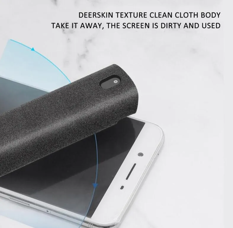 2-in-1 screen cleaner kit with spray bottle and microfiber cloth in pink and grey for phone and computer screens
