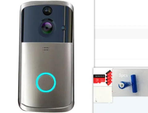 WiFi video doorbell camera in black, 7.5cm by 3.3cm by 14.4cm, with infrared night vision, two-way voice intercom