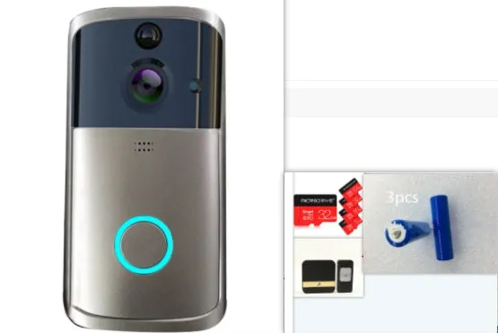 WiFi video doorbell camera in black, 7.5cm by 3.3cm by 14.4cm, with infrared night vision, two-way voice intercom