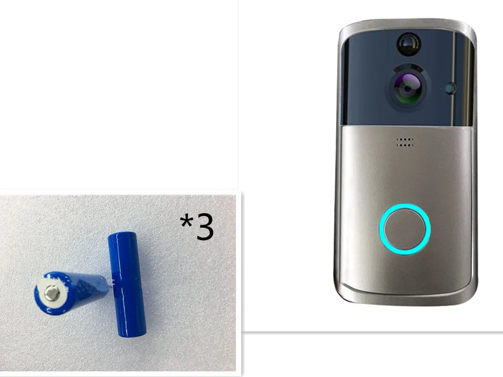 WiFi video doorbell camera in black, 7.5cm by 3.3cm by 14.4cm, with infrared night vision, two-way voice intercom