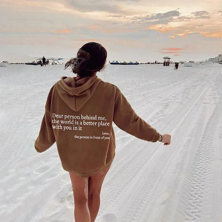 Women's plush letter printed kangaroo pocket drawstring hoodie in polyester, available in multiple colours