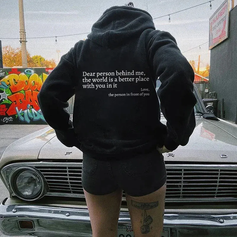 Women's plush letter printed kangaroo pocket drawstring hoodie in polyester, available in multiple colours