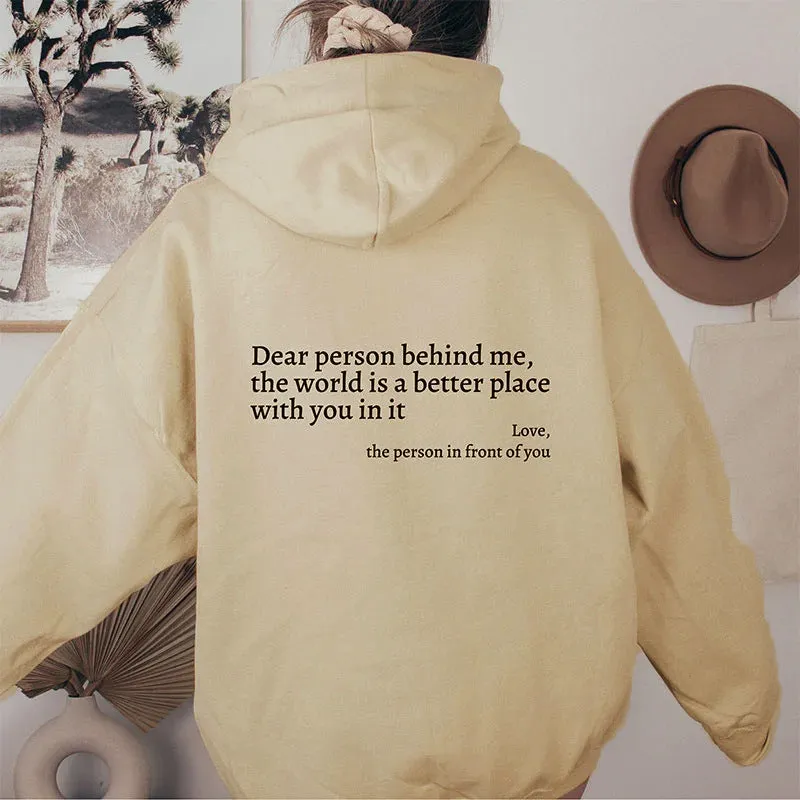 Women's plush letter printed kangaroo pocket drawstring hoodie in polyester, available in multiple colours