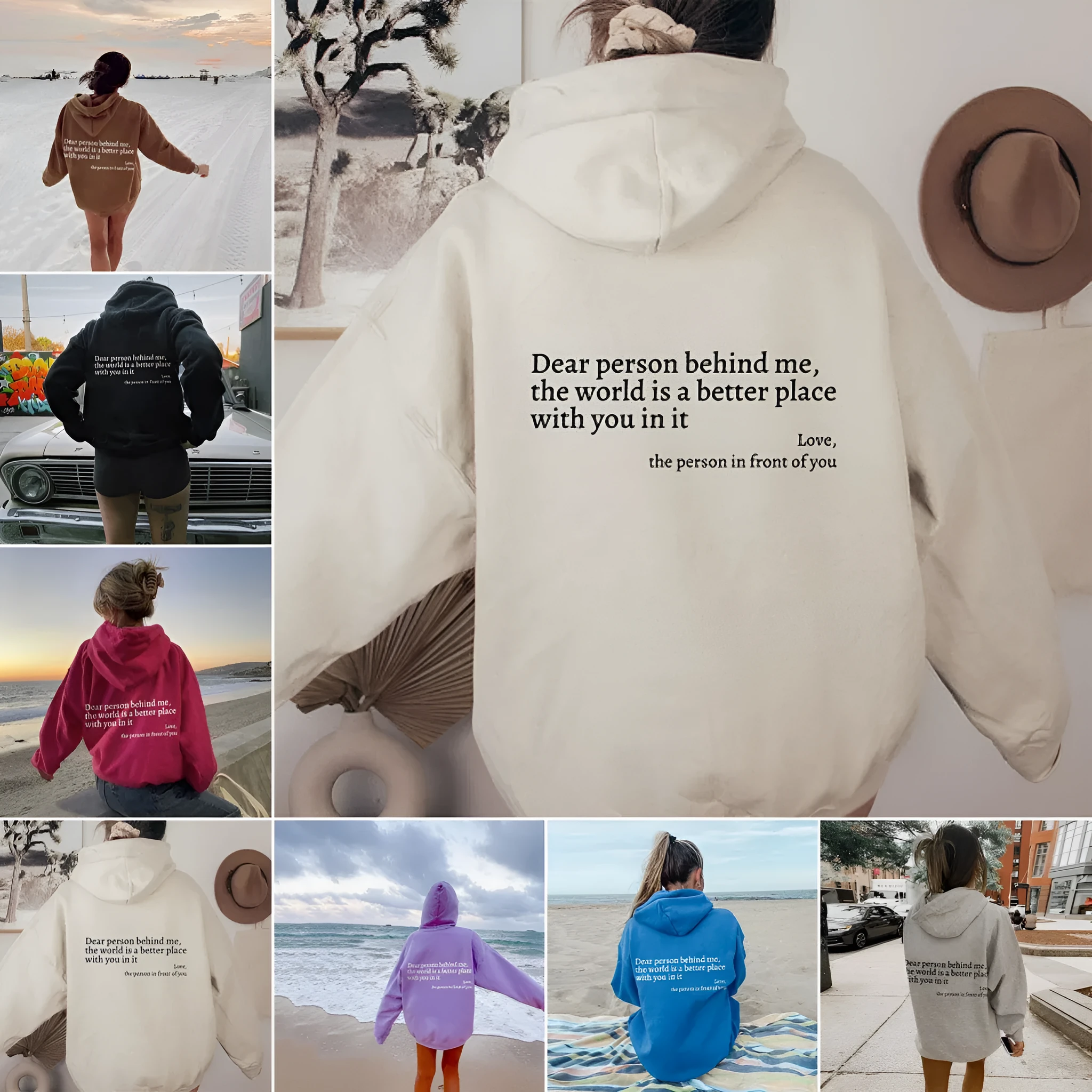 Women's plush letter printed kangaroo pocket drawstring hoodie in polyester, available in multiple colours