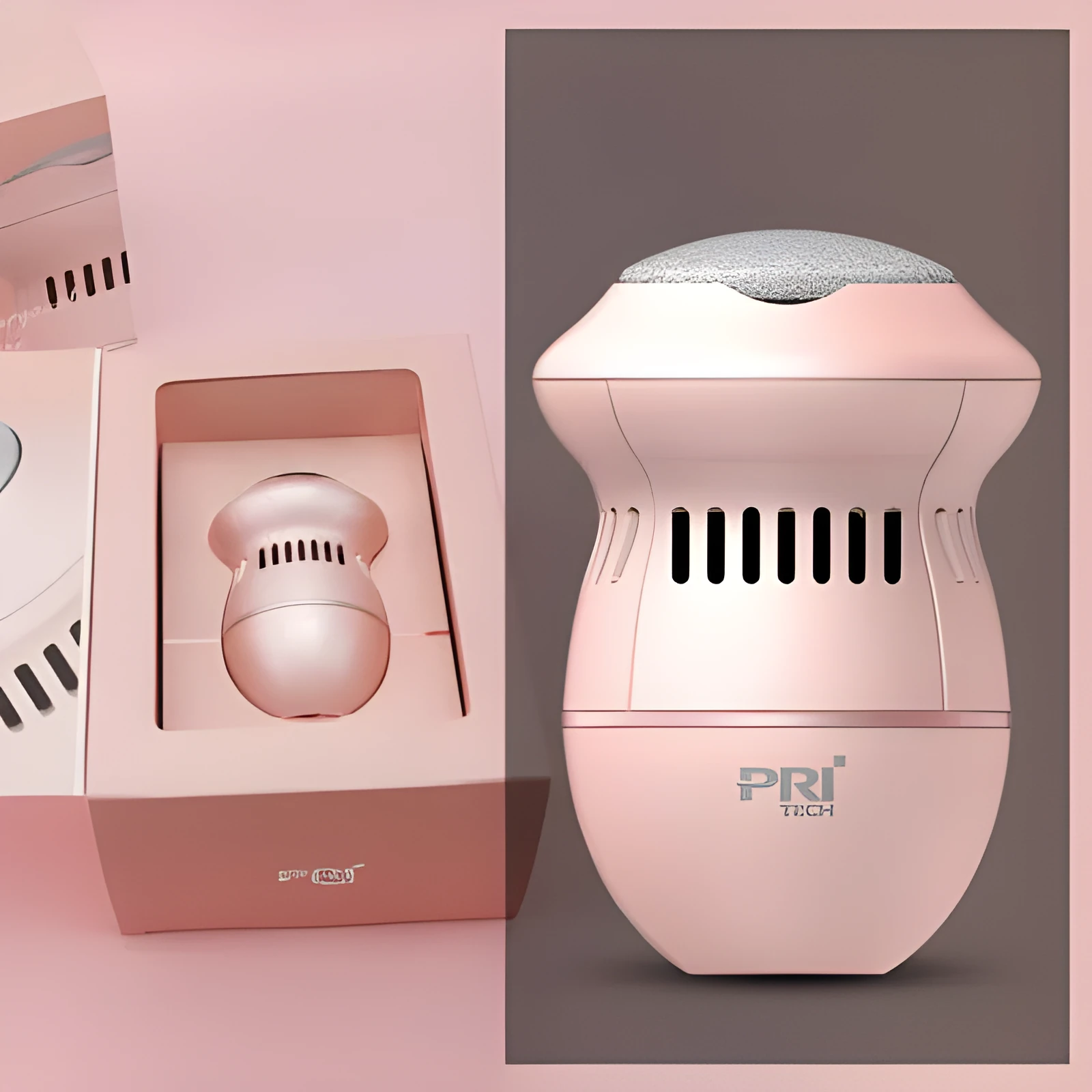 Multifunctional electric foot file grinder in beige with two diamond grinding heads and sponge ring