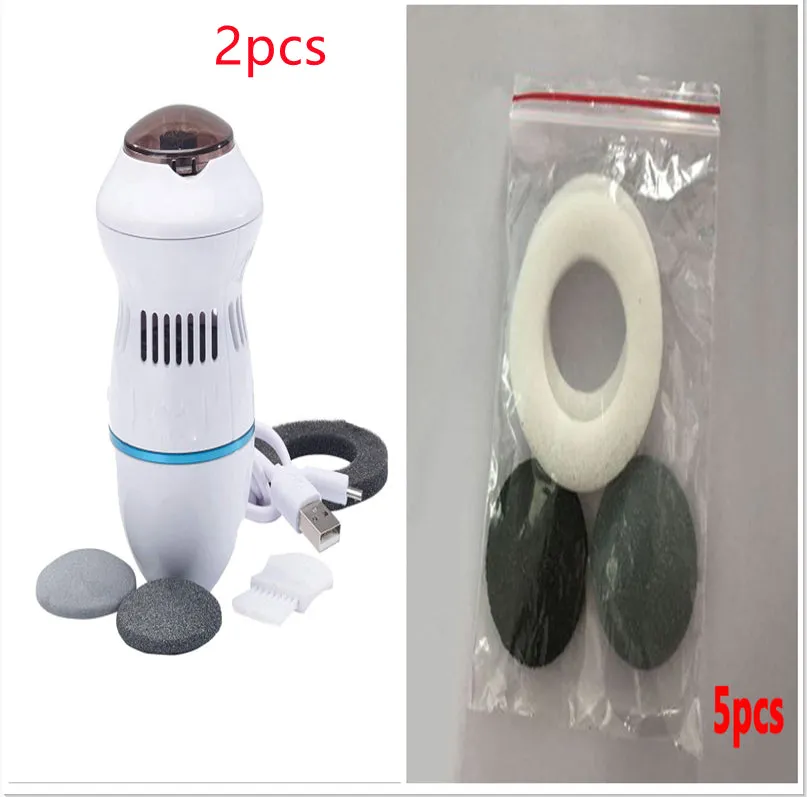Multifunctional electric foot file grinder in beige with two diamond grinding heads and sponge ring