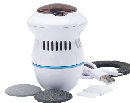 Multifunctional electric foot file grinder in beige with two diamond grinding heads and sponge ring