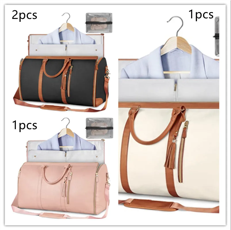 Large capacity waterproof travel duffle bag for women in pink, foldable PU material with contrast stitching and lock detail