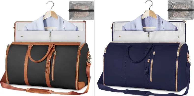 Large capacity waterproof travel duffle bag for women in pink, foldable PU material with contrast stitching and lock detail