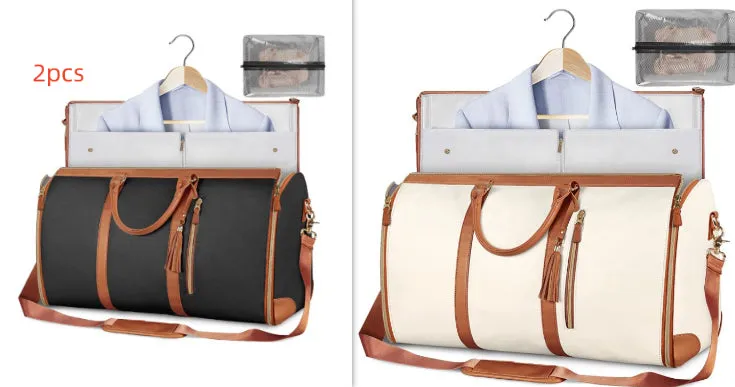 Large capacity waterproof travel duffle bag for women in pink, foldable PU material with contrast stitching and lock detail