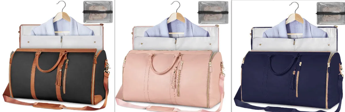 Large capacity waterproof travel duffle bag for women in pink, foldable PU material with contrast stitching and lock detail