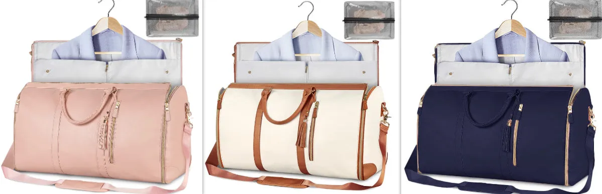 Large capacity waterproof travel duffle bag for women in pink, foldable PU material with contrast stitching and lock detail