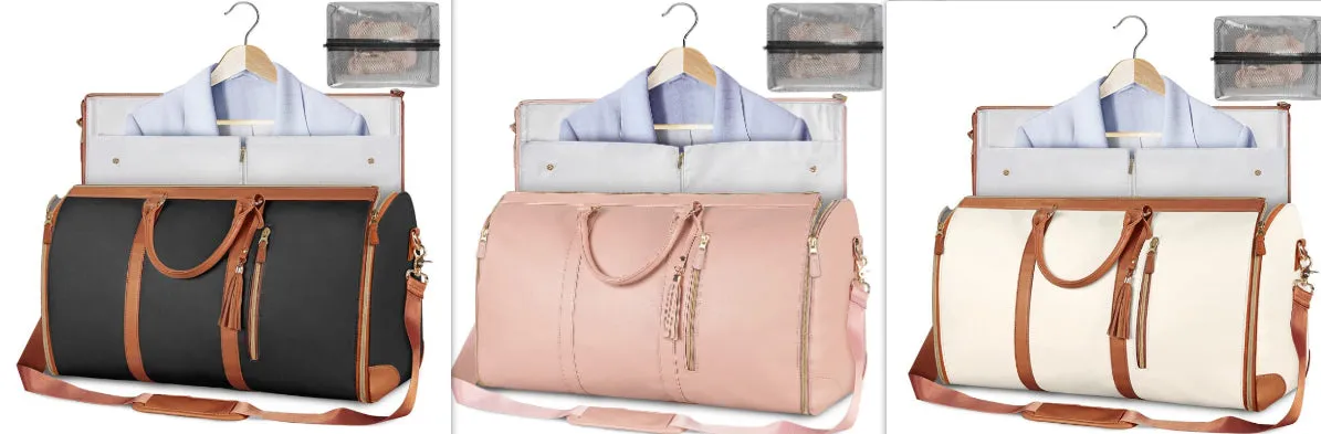 Large capacity waterproof travel duffle bag for women in pink, foldable PU material with contrast stitching and lock detail