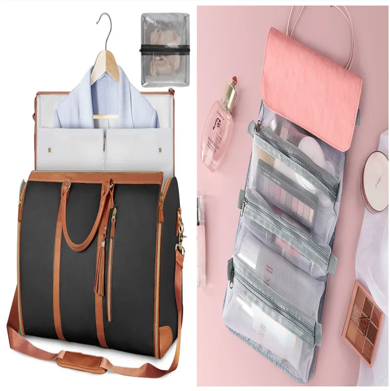 Large capacity waterproof travel duffle bag for women in pink, foldable PU material with contrast stitching and lock detail