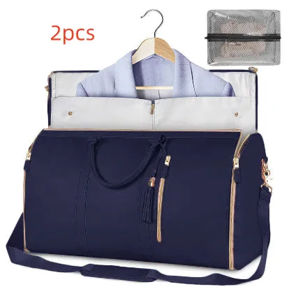 Large capacity waterproof travel duffle bag for women in pink, foldable PU material with contrast stitching and lock detail
