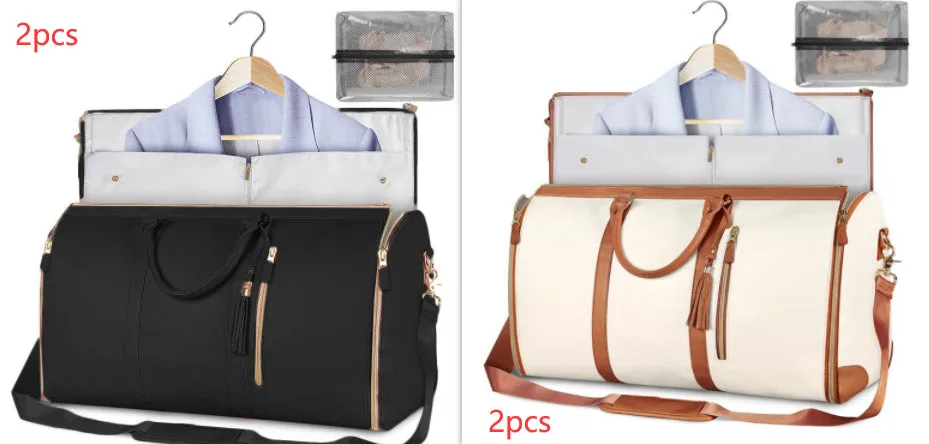 Large capacity waterproof travel duffle bag for women in pink, foldable PU material with contrast stitching and lock detail