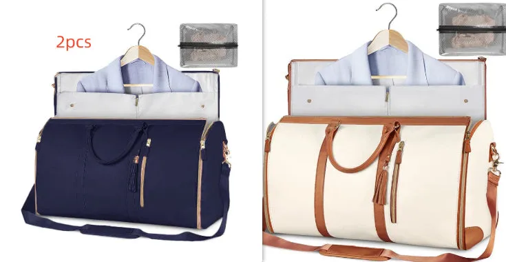 Large capacity waterproof travel duffle bag for women in pink, foldable PU material with contrast stitching and lock detail