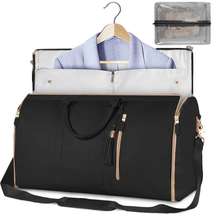 Large capacity waterproof travel duffle bag for women in pink, foldable PU material with contrast stitching and lock detail