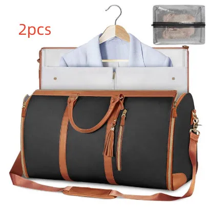 Large capacity waterproof travel duffle bag for women in pink, foldable PU material with contrast stitching and lock detail