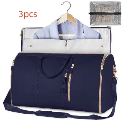 Large capacity waterproof travel duffle bag for women in pink, foldable PU material with contrast stitching and lock detail