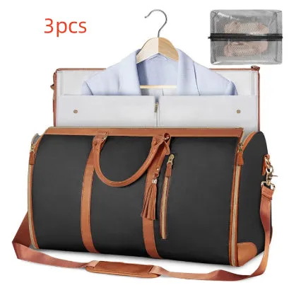 Large capacity waterproof travel duffle bag for women in pink, foldable PU material with contrast stitching and lock detail