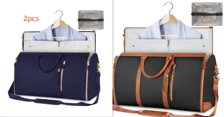 Large capacity waterproof travel duffle bag for women in pink, foldable PU material with contrast stitching and lock detail