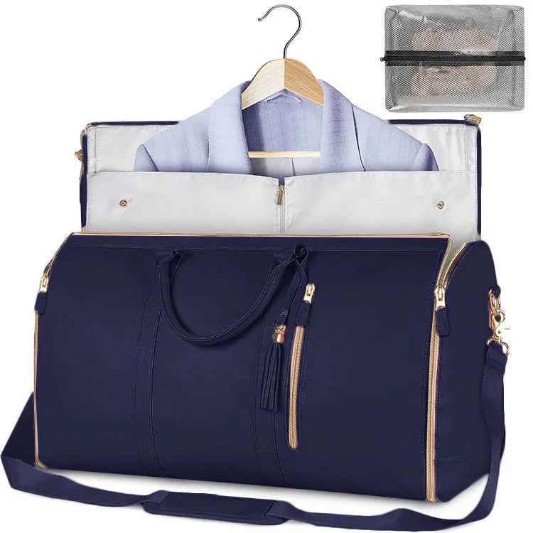 Large capacity waterproof travel duffle bag for women in pink, foldable PU material with contrast stitching and lock detail