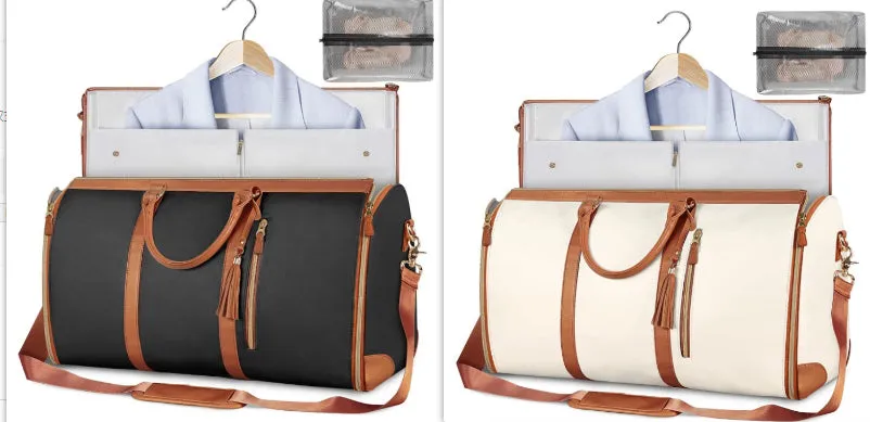 Large capacity waterproof travel duffle bag for women in pink, foldable PU material with contrast stitching and lock detail