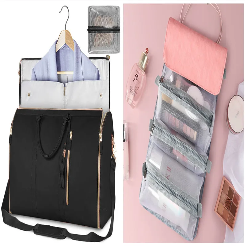 Large capacity waterproof travel duffle bag for women in pink, foldable PU material with contrast stitching and lock detail