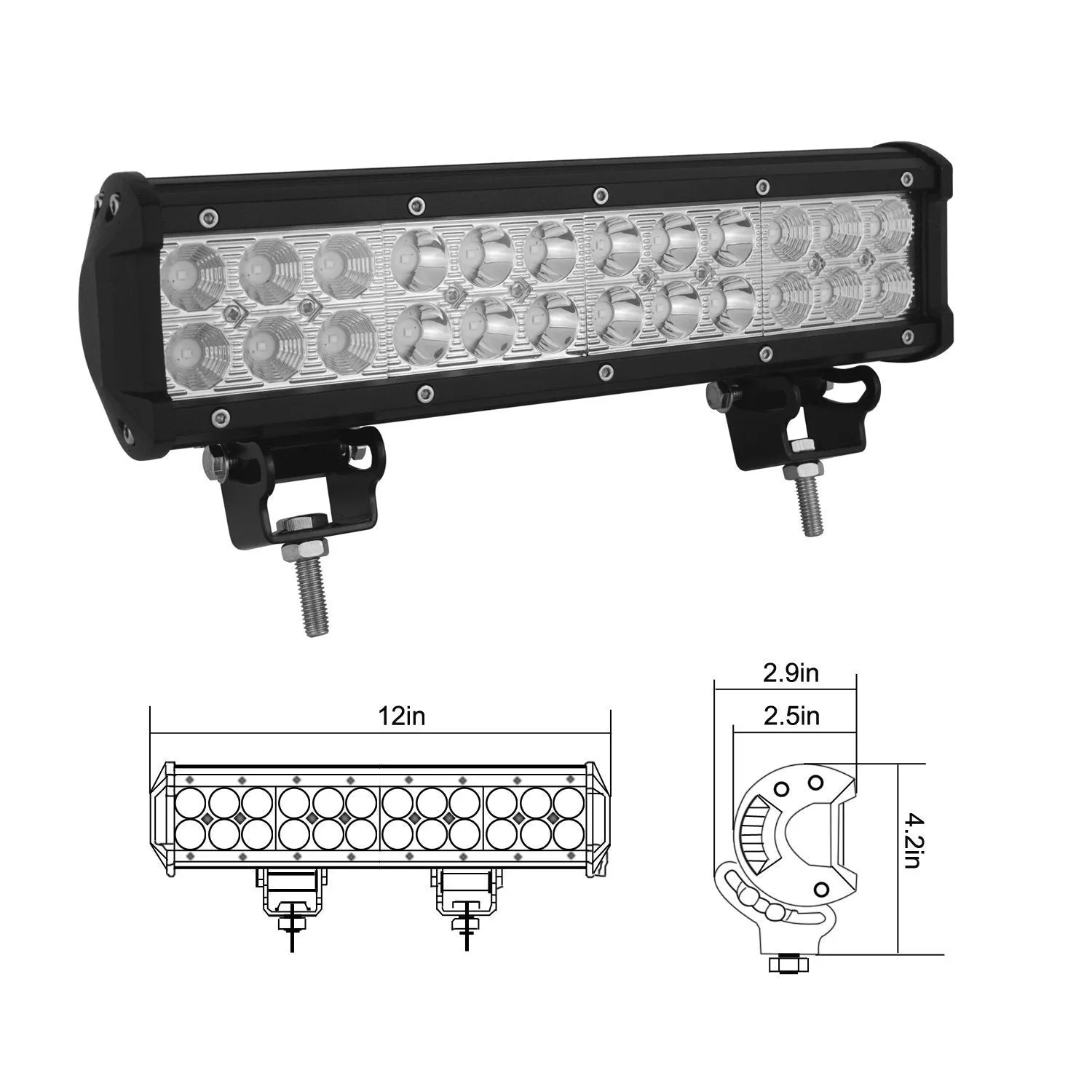 Black aluminium alloy 72W double row LED roof light bar for off-road vehicles