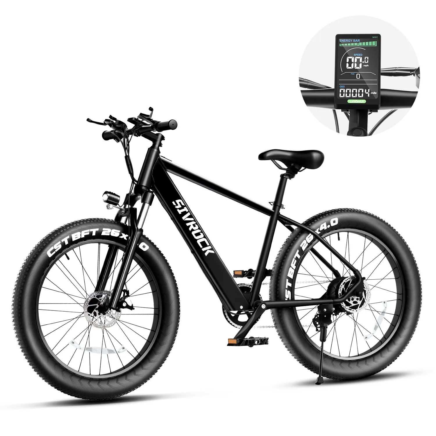 SIVROCK V1 electric mountain bike black 26x4.0 fat tyres 1000W motor aluminium frame LCD display