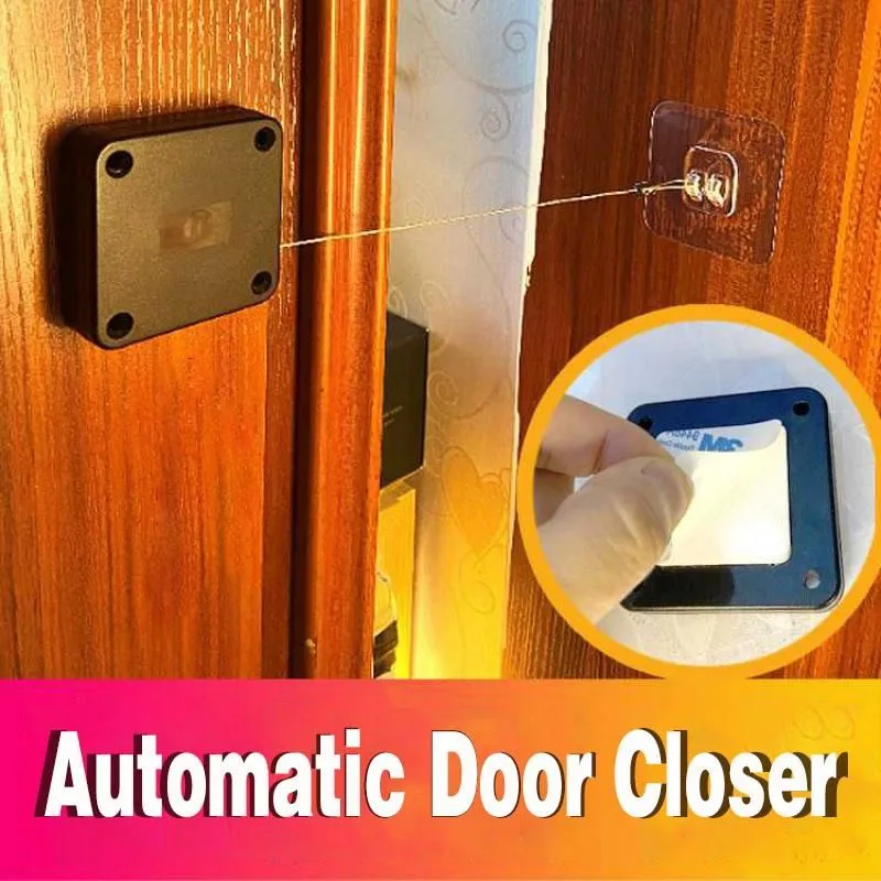Automatic door closer in black ABS housing with steel wire rope, measuring 63x63x18mm, for sliding doors and glass doors