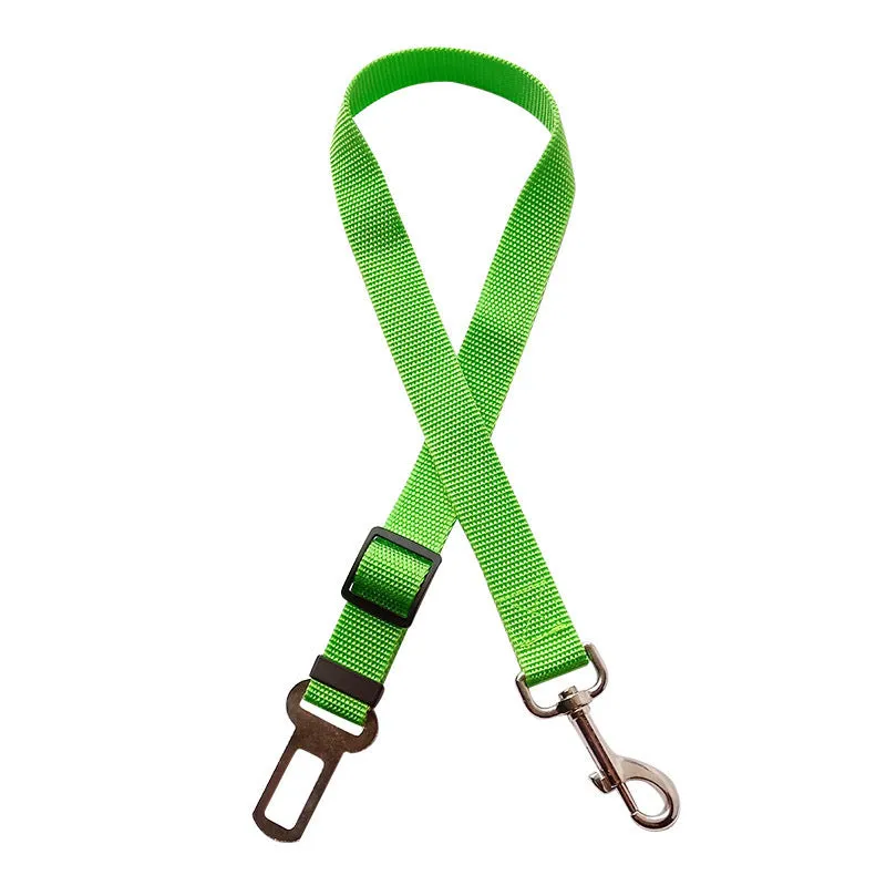 Adjustable pet car seat belt with nylon fabric, zinc alloy snap, and metal buckles for dogs and cats