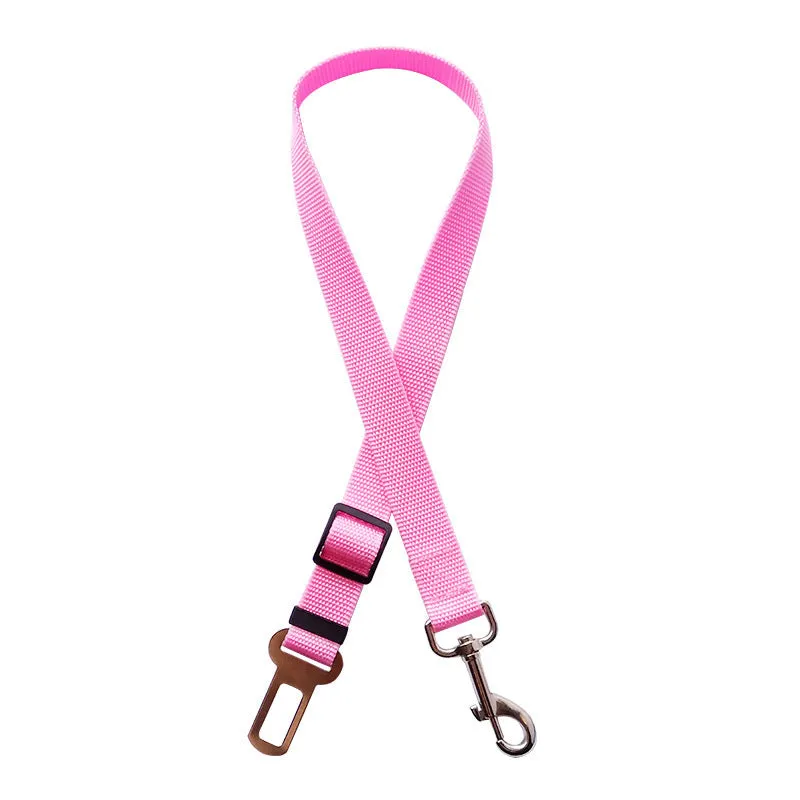 Adjustable pet car seat belt with nylon fabric, zinc alloy snap, and metal buckles for dogs and cats