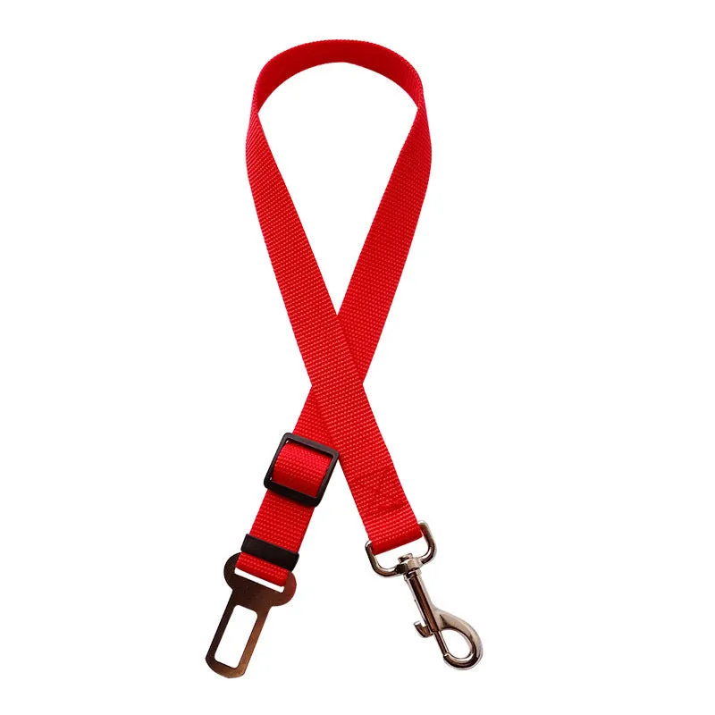 Adjustable pet car seat belt with nylon fabric, zinc alloy snap, and metal buckles for dogs and cats