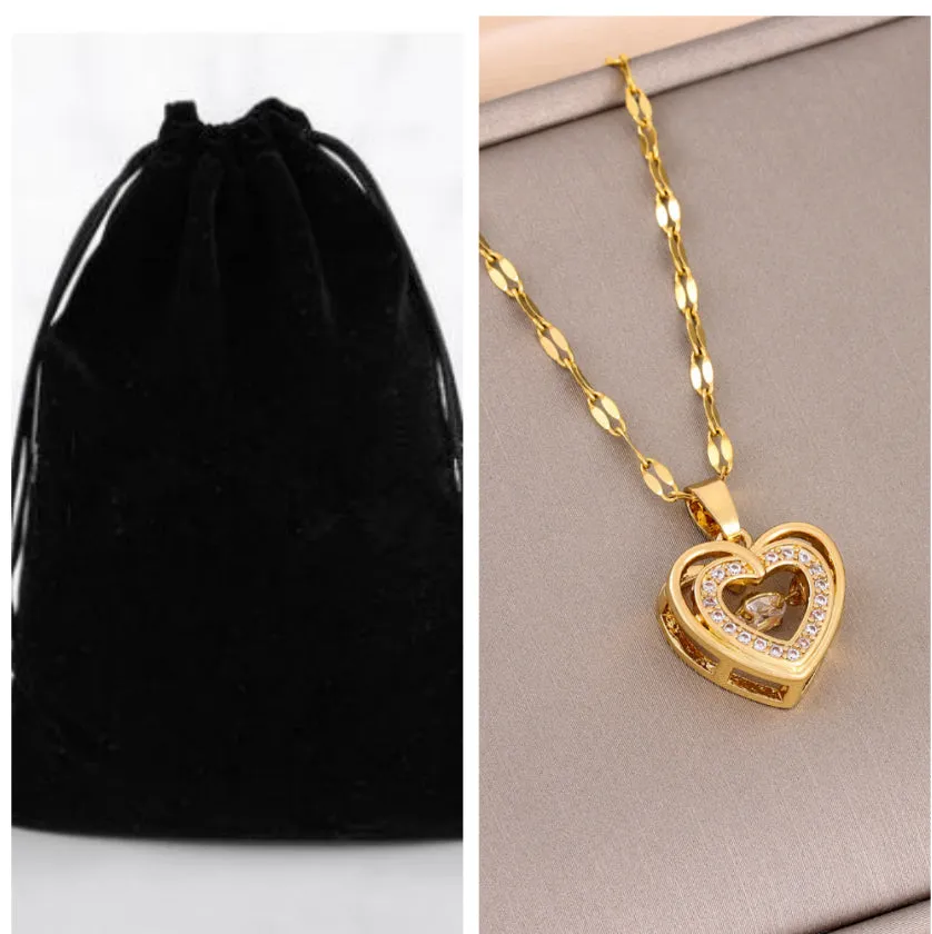 Double-layer love necklace with heart-shaped rhinestone pendant, titanium steel chain, electroplated 8018 Smart Love colour, adjustable 40+5cm length