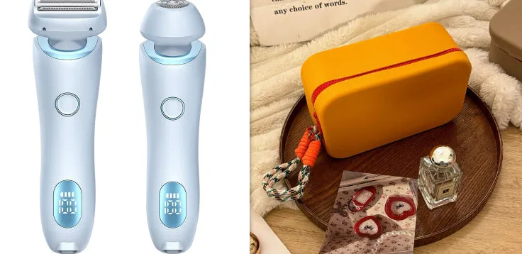 2-in-1 USB rechargeable electric shaver for women with square and round heads, pink colour, for whole body hair removal