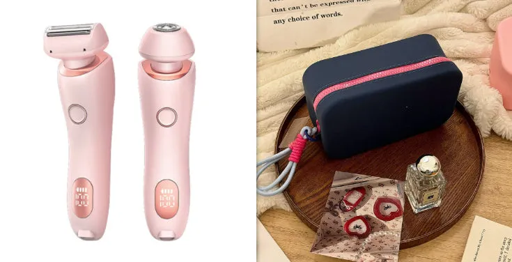 2-in-1 USB rechargeable electric shaver for women with square and round heads, pink colour, for whole body hair removal