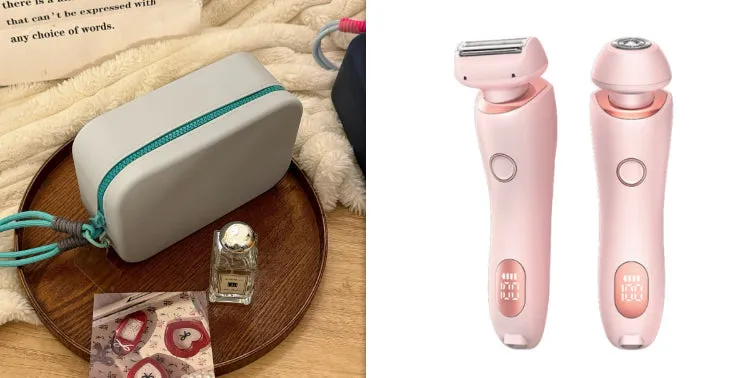 2-in-1 USB rechargeable electric shaver for women with square and round heads, pink colour, for whole body hair removal