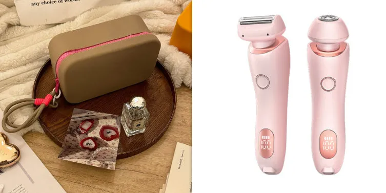 2-in-1 USB rechargeable electric shaver for women with square and round heads, pink colour, for whole body hair removal