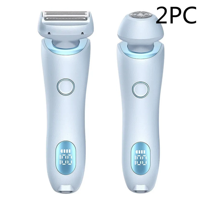 2-in-1 USB rechargeable electric shaver for women with square and round heads, pink colour, for whole body hair removal