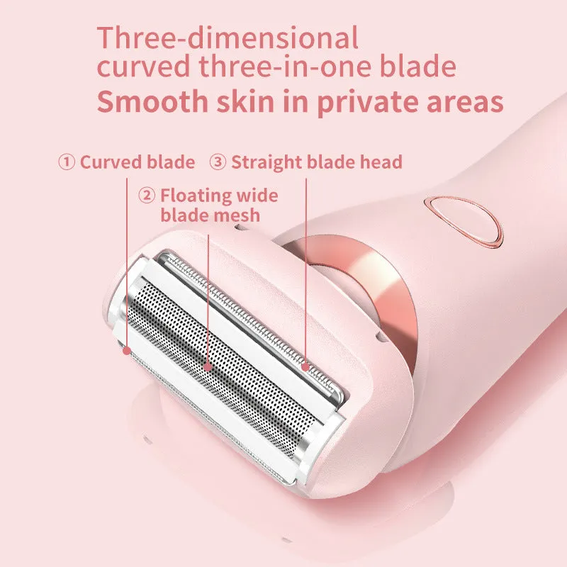 2-in-1 USB rechargeable electric shaver for women with square and round heads, pink colour, for whole body hair removal