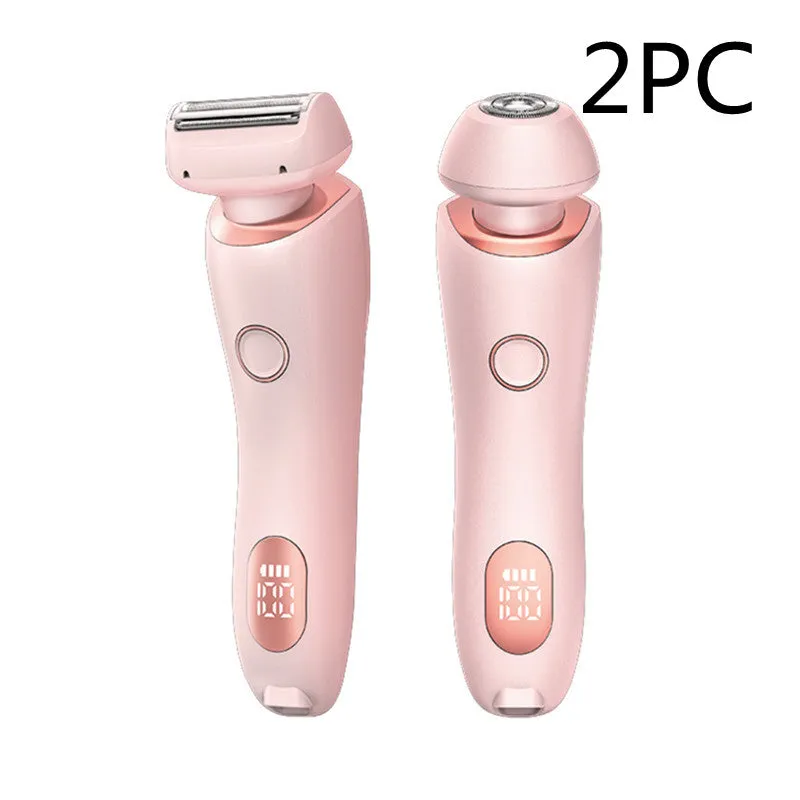2-in-1 USB rechargeable electric shaver for women with square and round heads, pink colour, for whole body hair removal