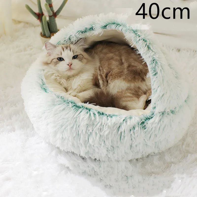 2 in 1 round plush pet bed with PP cotton filling for dogs and cats, available in brown, 65cm size
