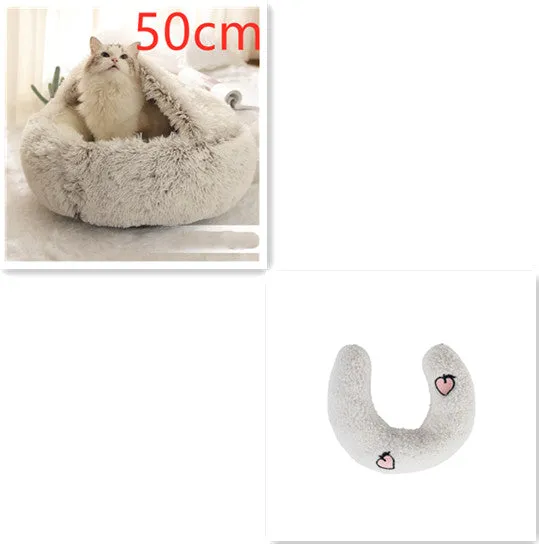 2 in 1 round plush pet bed with PP cotton filling for dogs and cats, available in brown, 65cm size
