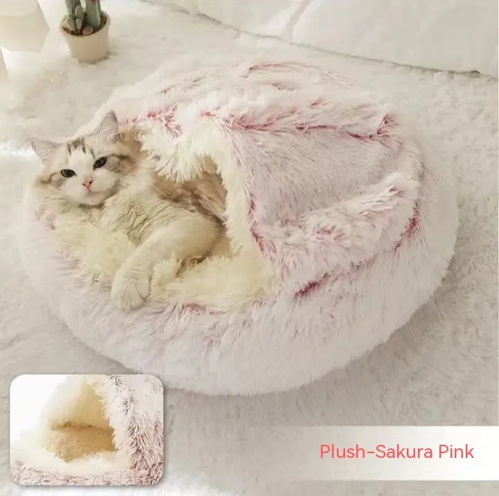 2 in 1 round plush pet bed with PP cotton filling for dogs and cats, available in brown, 65cm size
