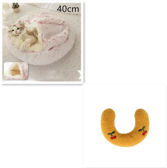 2 in 1 round plush pet bed with PP cotton filling for dogs and cats, available in brown, 65cm size