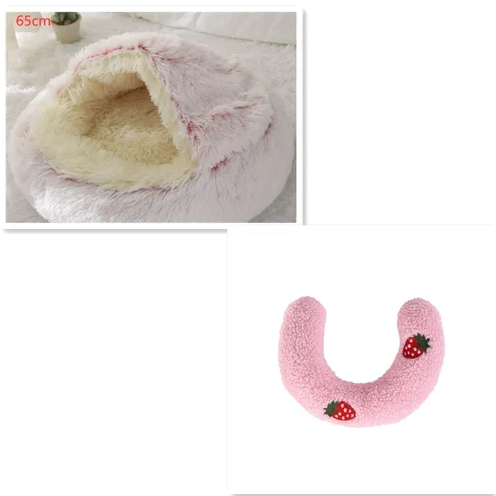 2 in 1 round plush pet bed with PP cotton filling for dogs and cats, available in brown, 65cm size